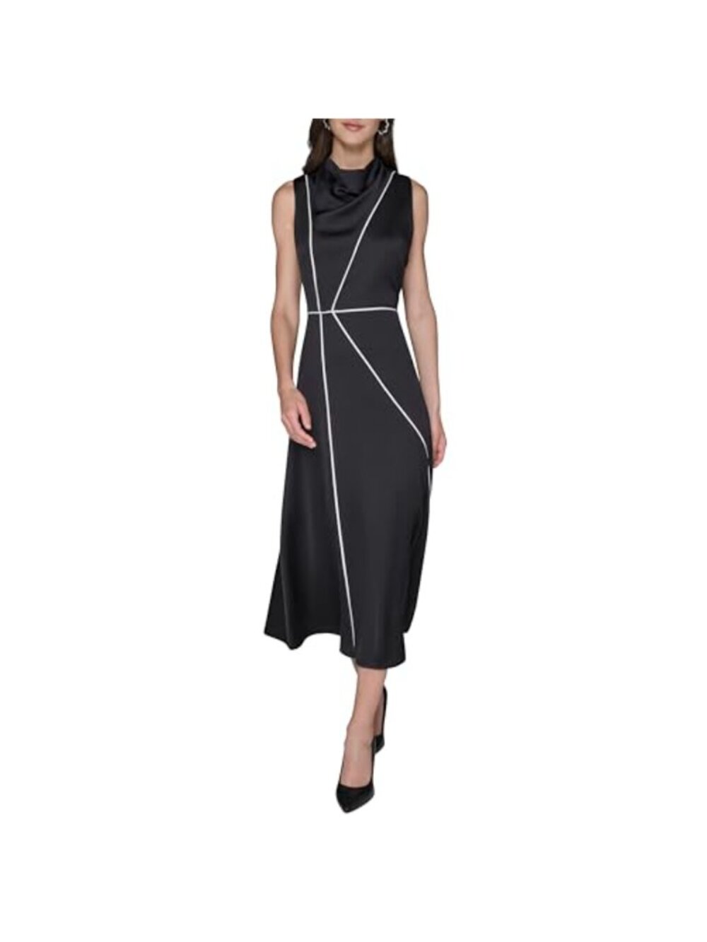 Karl Lagerfeld Sleeveless Mock Neck Satin Faced Crepe Midi Dress